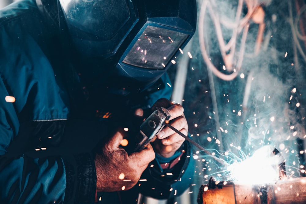 Welder working on a production line
